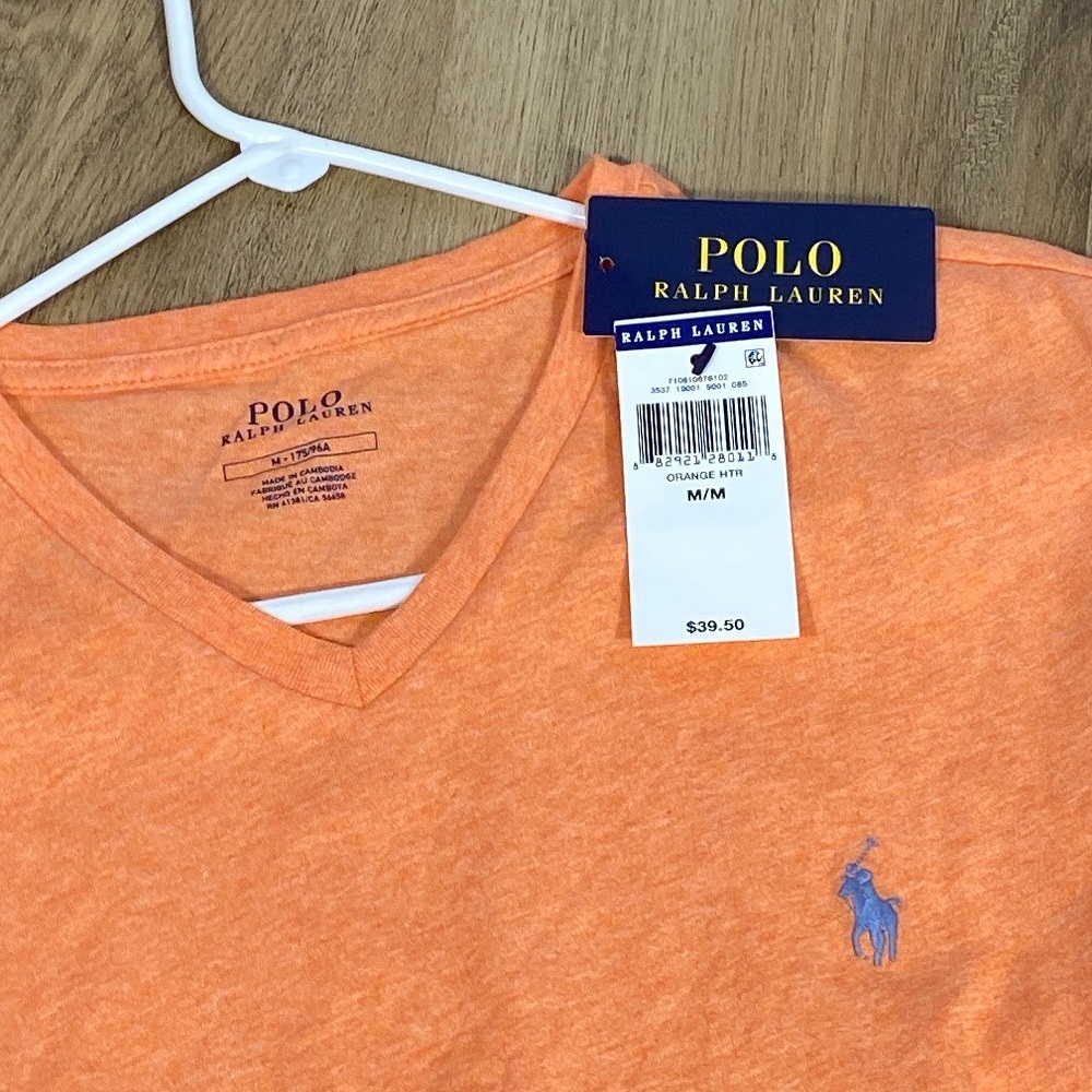 Polo Ralph Lauren Pompano Orange V-Neck Cotton Tee size Medium NWT - Picture 7 of 11